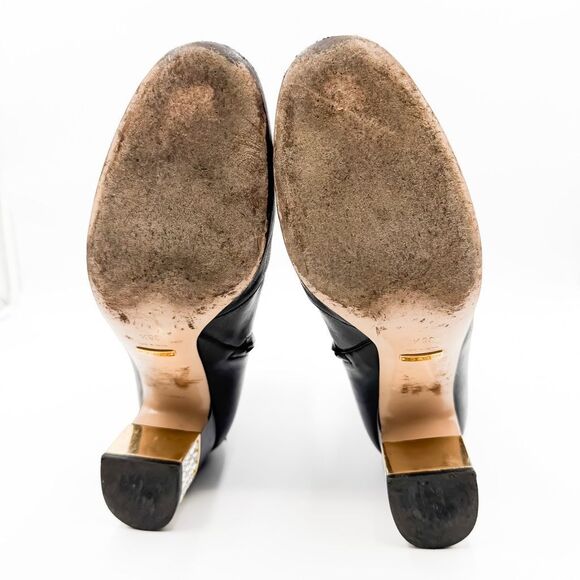 Gucci Black Leather Boots Rhinestone Embellished Block Heels EU 38.5 US 8.5 - Picture 10 of 12